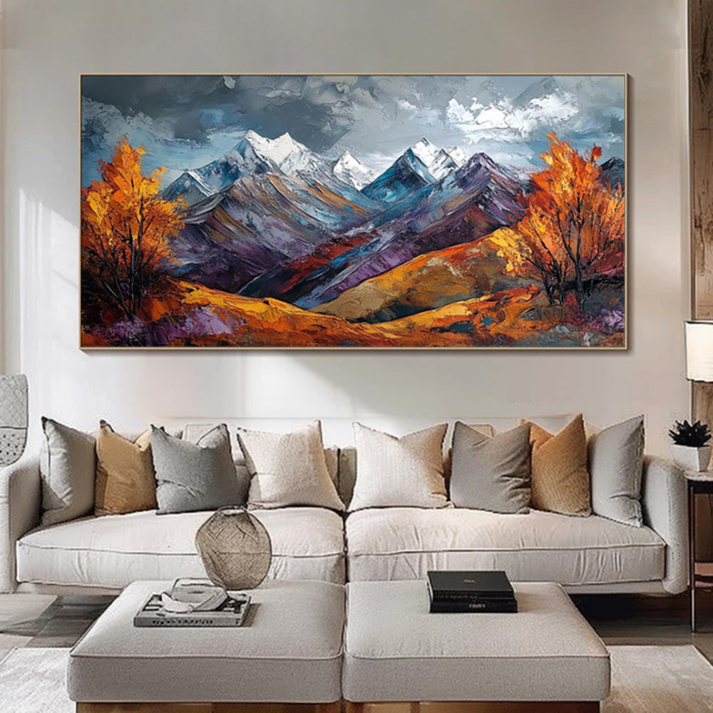 Snow Mountain Autumn Scenery Pictures For Home Decor