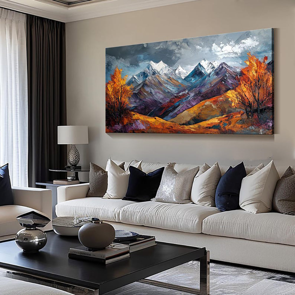 Snow Mountain Autumn Scenery Pictures For Home Decor