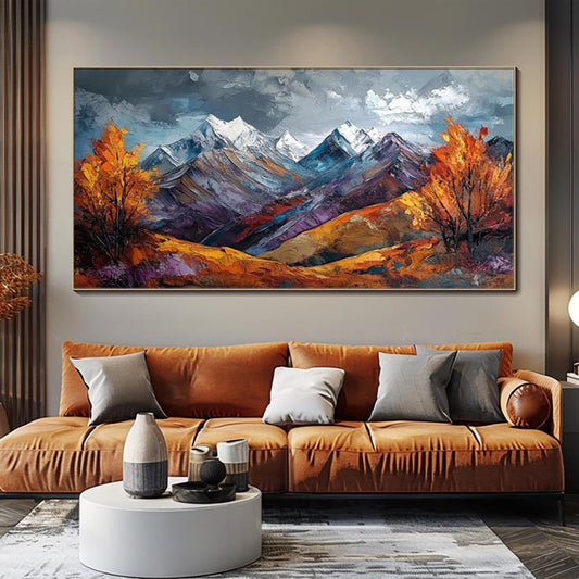 Snow Mountain Autumn Scenery Pictures For Home Decor