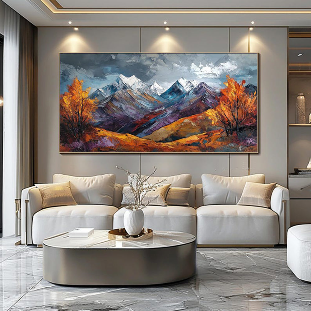 Snow Mountain Autumn Scenery Pictures For Home Decor