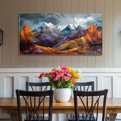 Snow Mountain Autumn Scenery Pictures For Home Decor
